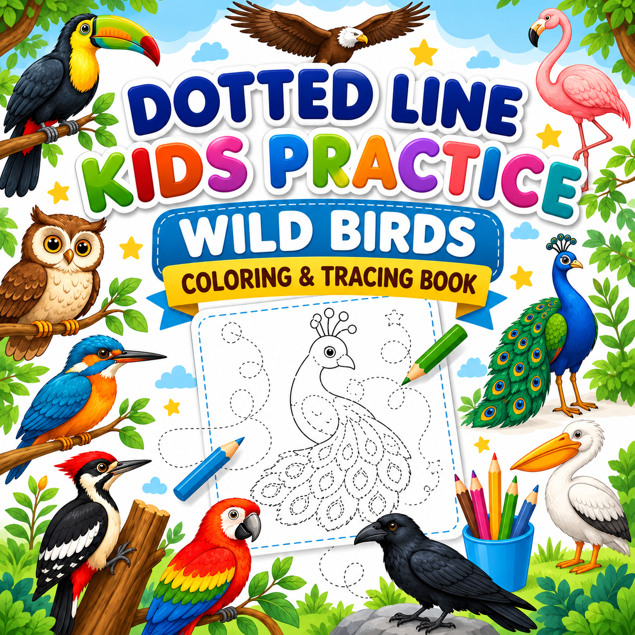 Wild Birds Coloring & Tracing Book for Kids – 26 Printable Pages