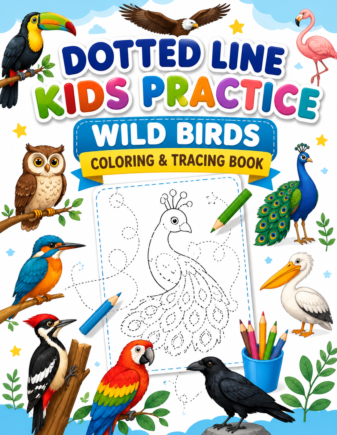 Wild Birds Coloring & Tracing Book for Kids – 26 Printable Pages