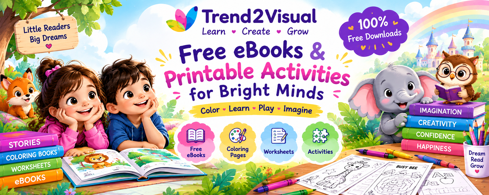 Trend2Visual free kids eBooks and printable activities with children and storybook characters